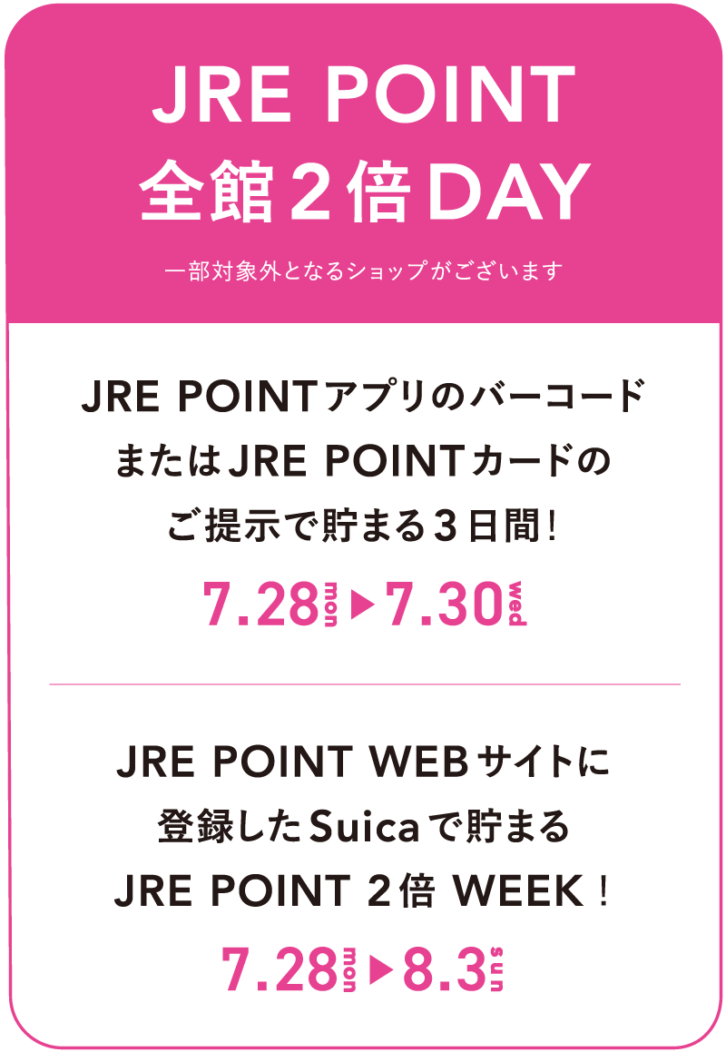 JRE POINT 全館2倍DAY