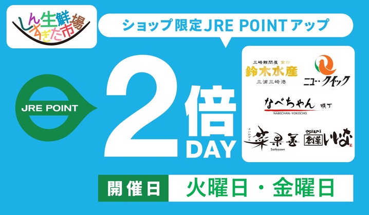 毎週火曜日・金曜日はしんすぎた生鮮市場限定JRE POINT2倍デー!!